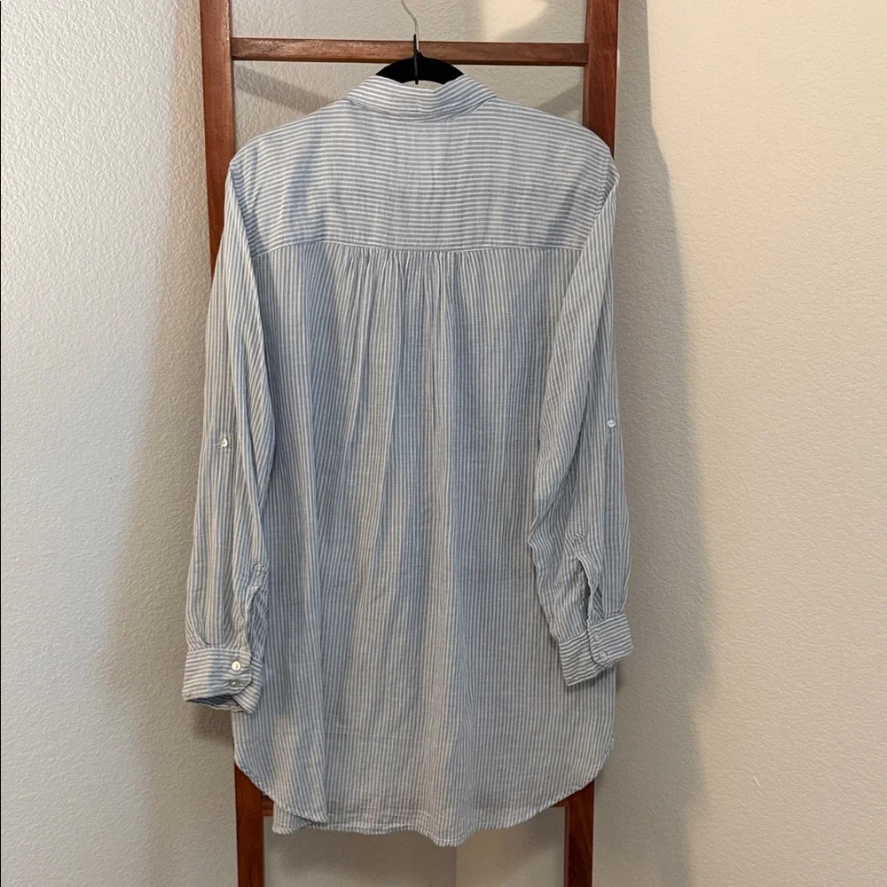 H&M LOGG Women's Blue and White Striped Cotton Button Up Tunic Size US 14 - Picture 5 of 6